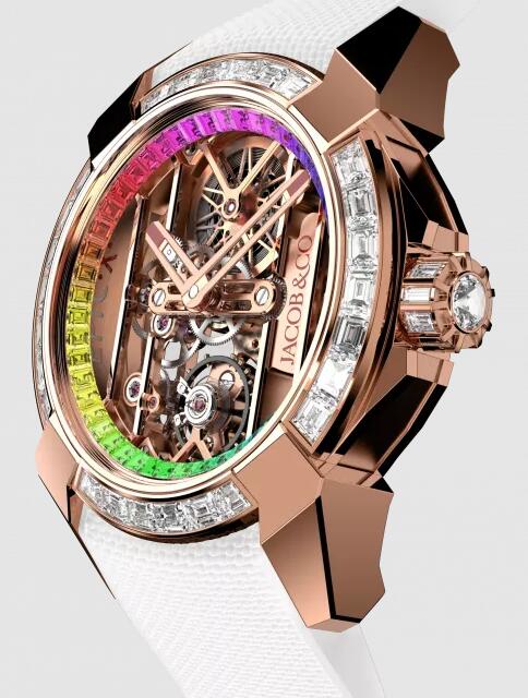 Jacob & Co Replica watch EPIC X ROSE GOLD BAGUETTE (RAINBOW INNER RING) EX100.43.BD.BC.ABRUA